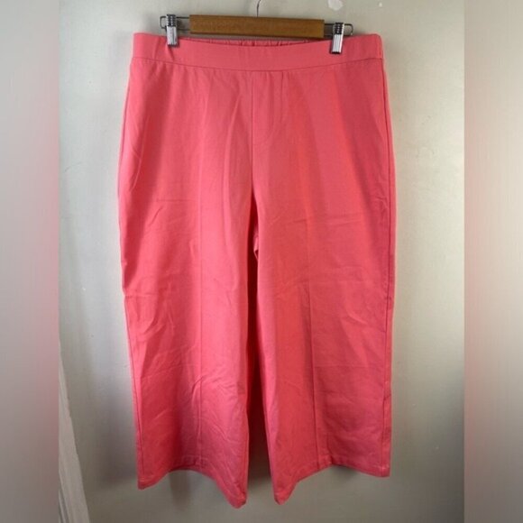 isaac mizrahi large coral pink pull on wide leg cropped pants high rise NWT - Picture 1 of 12